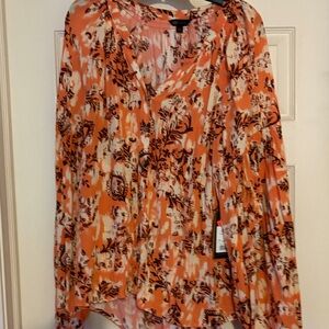 Frye Coral and Brown Floral Blouse